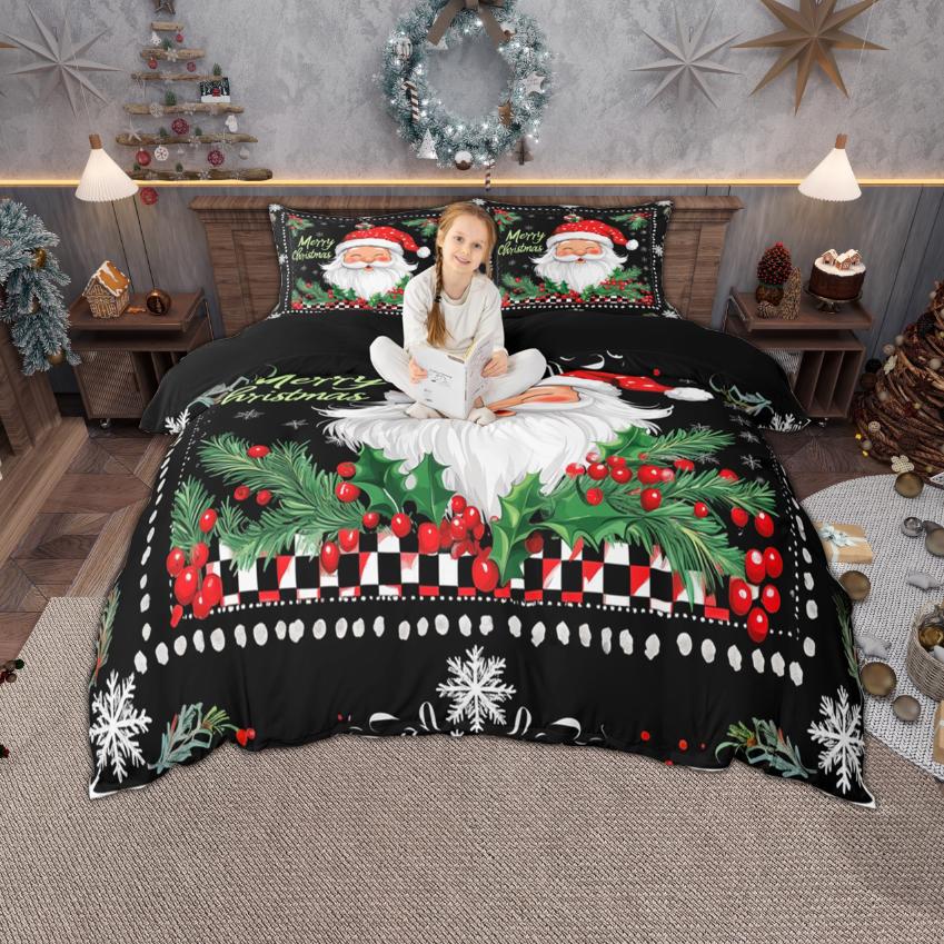Homewish Cartoon Snowman Duvet Cover Set For Kids Merry Christmas Santa Claus Bedding Gingerbread Xmas Tree Quilt Cover Set