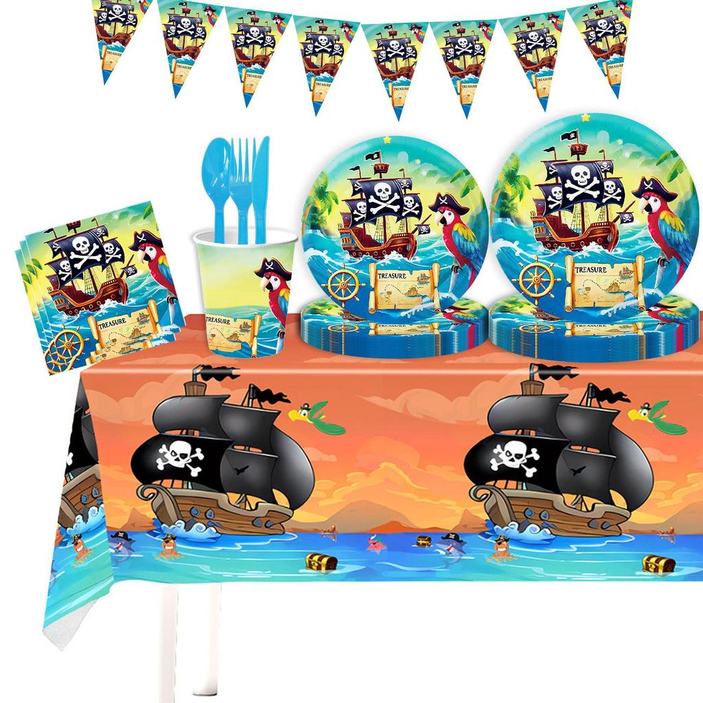 Pirate Ship Birthday Party Supplies Set: Plates, Cups, Napkins, Cutlery, Decorations for Boys