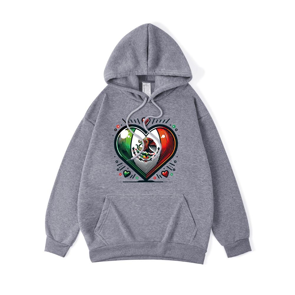 Mexico Eagle Heart Printing Hoodies Womens Winter Fleece Warm Hooded Casual Pocket Sweatshirt Street Loose Womans