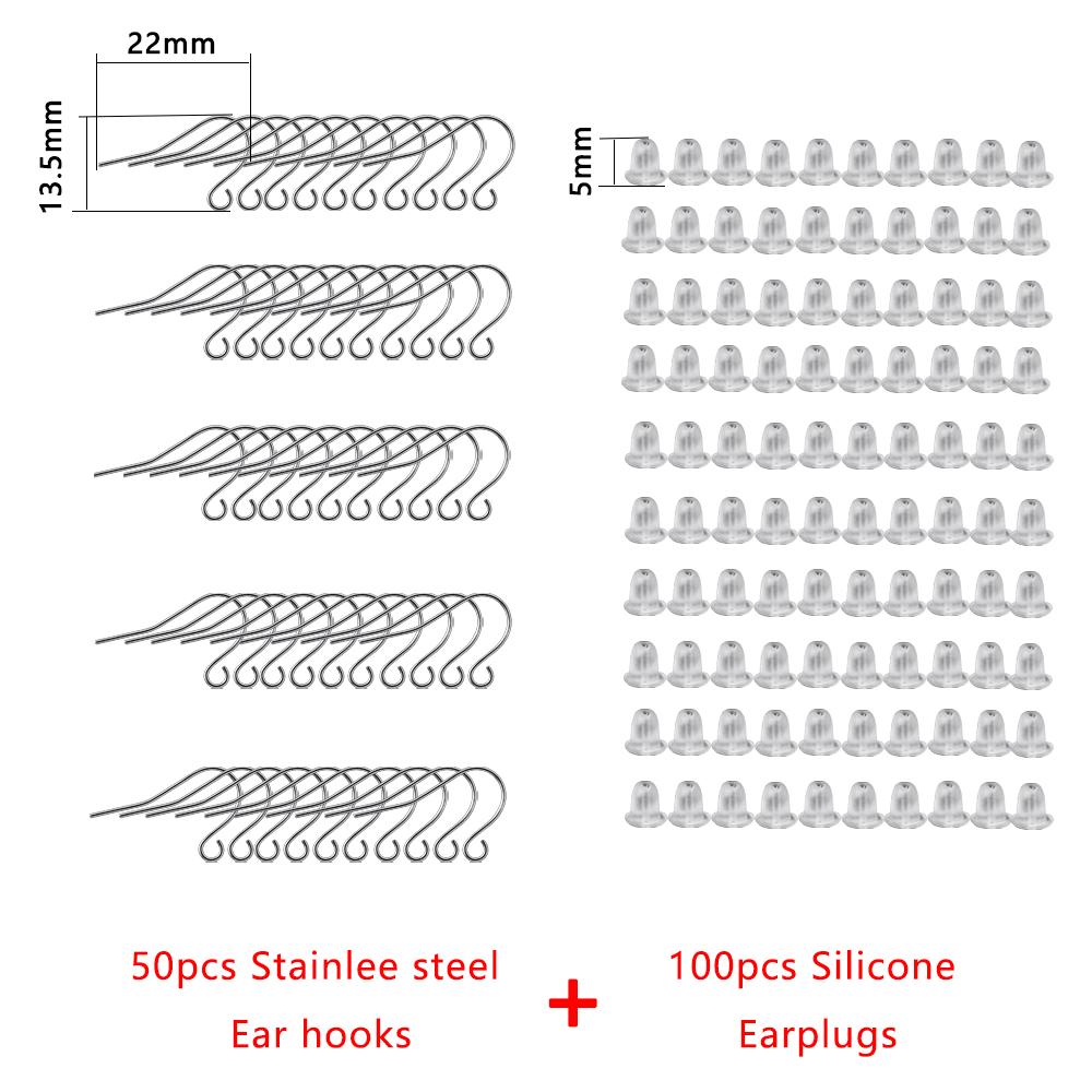 150Pcs/Set Stainless Steel Earring Hook Ear Wire with Silicone Earplugs Kit for DIY Earrings Jewelry Findings Making Accessories