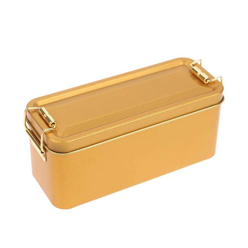 

Старомодная прямоугольная жестяная коробка с крышкой, высококачественная металлическая коробка для хранения, прочная упаковочная коробка для торта с пряжкой, коробка для конфет золотой