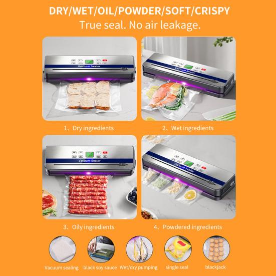 Electric Vacuum Sealer Machine Adjustable Seal Temperature Built-in Cutter Portable Food Sealer Touch Screen Bag Sealer for Kitchen Home Use