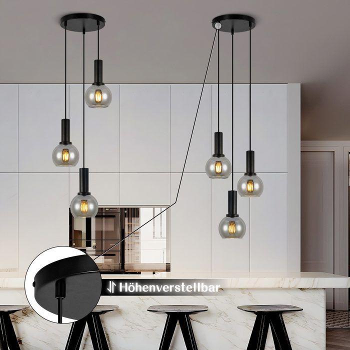 Lampe suspendue - NETTLIFE - 3 flammes - E27 - Noir - Verre & métal