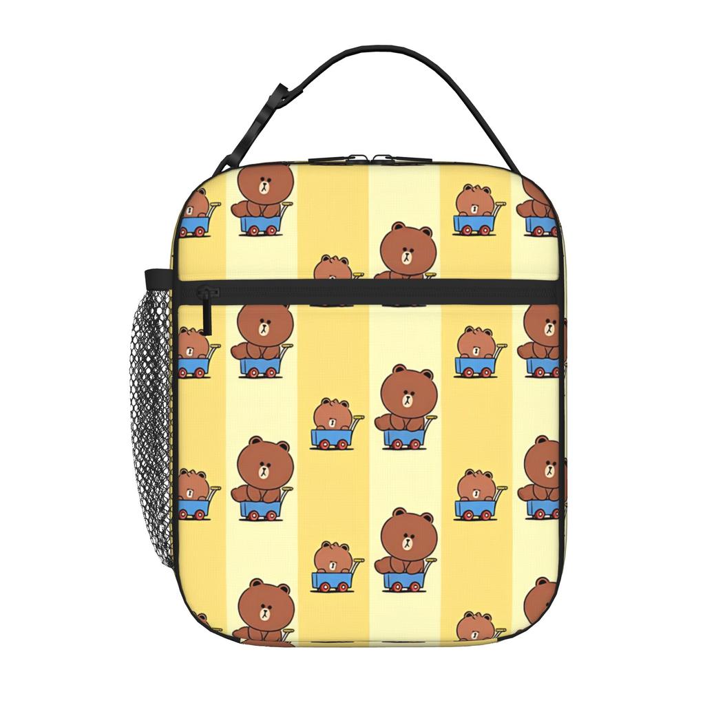 1 Piece For Students Food Container Soft Character Portable Pocket Brown Bear Zipper Closure Aluminum Foil Food Pouch For Travel