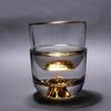 110ml 4oz Clear Small Spirit Soju Shot Glass Cups with Gold Tracing Rim Mountain Half Ball Shape Bottom Kong Fu Master Tea Cup
