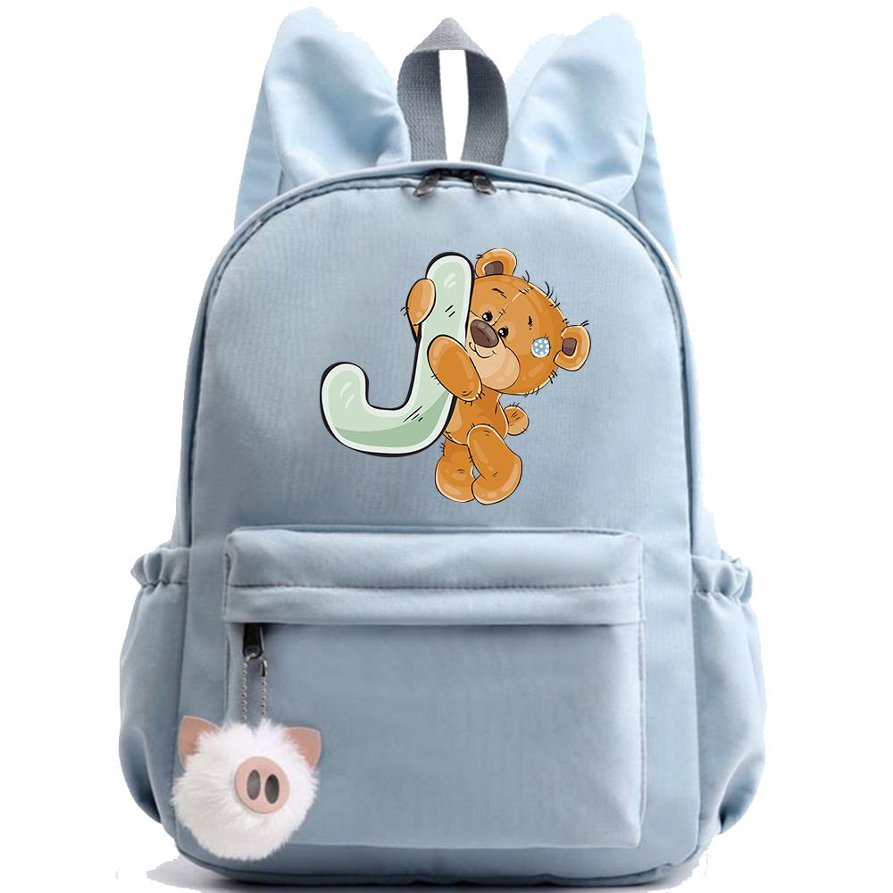 Little Bear 26 English Letters Backpack Printed School Bag for Teenager Kid Boy Girl Student Cartoon Bookbag Outdoor Rucksack