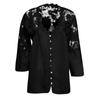 Womens Fashion Hollow Lace Stitching V-neck Flared Long Sleeve T-Shirt Tops