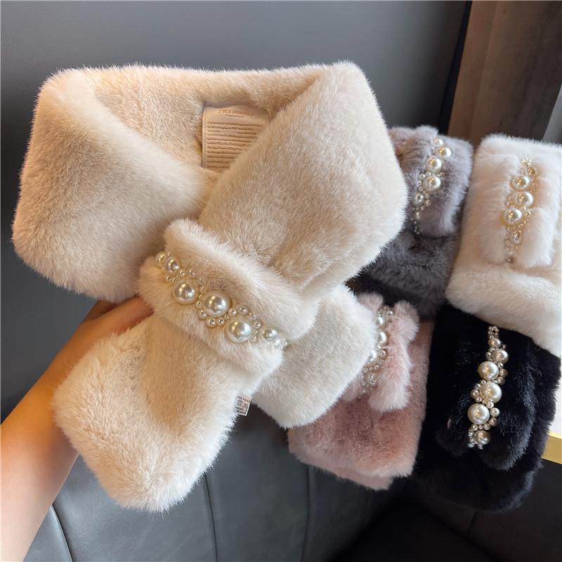 

Новый зимний шарф из жемчужного меха, женский утолщенный шарф из искусственного меха с крестом, теплый нагрудник, корейский шарф из искусственного кроличьего меха, Рождественский подарок