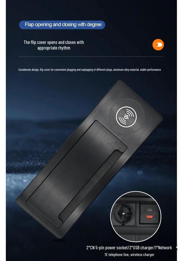 Flip-up Multimedia Conference Table Socket with Wireless Charging