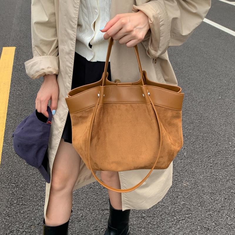 Stylish Frosted Suede Handbag New Large-capacity Tote Bag Fashion European American Autumn/winter Shoulder Bag Simple Casual Bag CLE