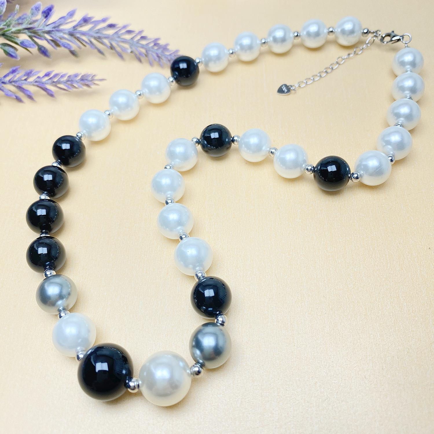 S925 Sterling Silver Black Agate & Pearl Choker Necklace for Women - Niche Luxury Design 925 Sterling Silver