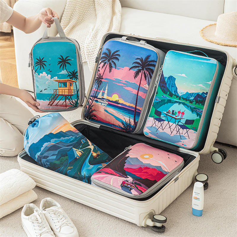 5pcs Tropical Printed Compressed Lightweight Travel Clothing Storage Bag Suit, Space-saving Travel Necessities Accessories