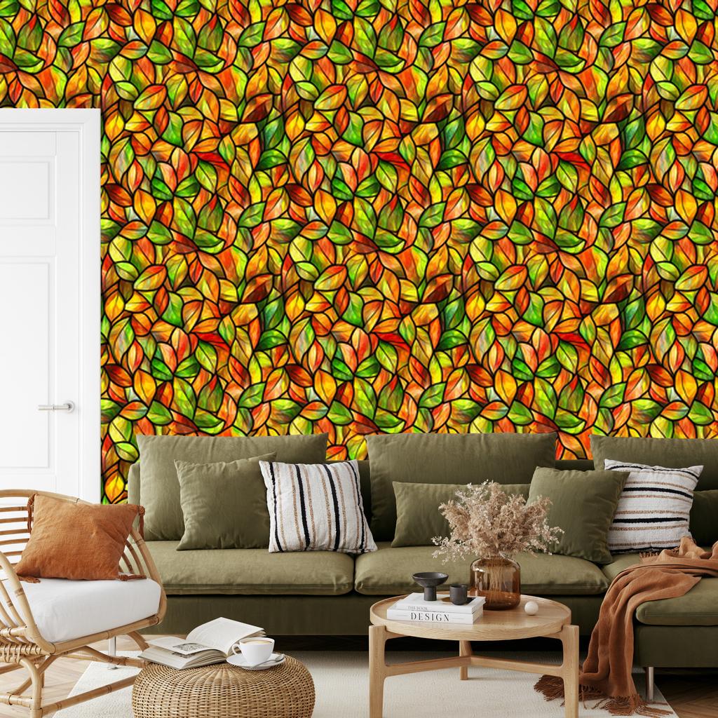 Stained Glass Wallpaper Gold, Yellow and Orange for Living Room and Bedroom 50x1000