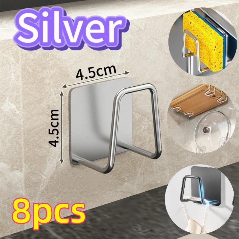 1-10pcs Kitchen Stainless Steel Sponge Holder Sink Self Adhesive Drain Drying Rack Household Wall Hooks Kitchen Accessories