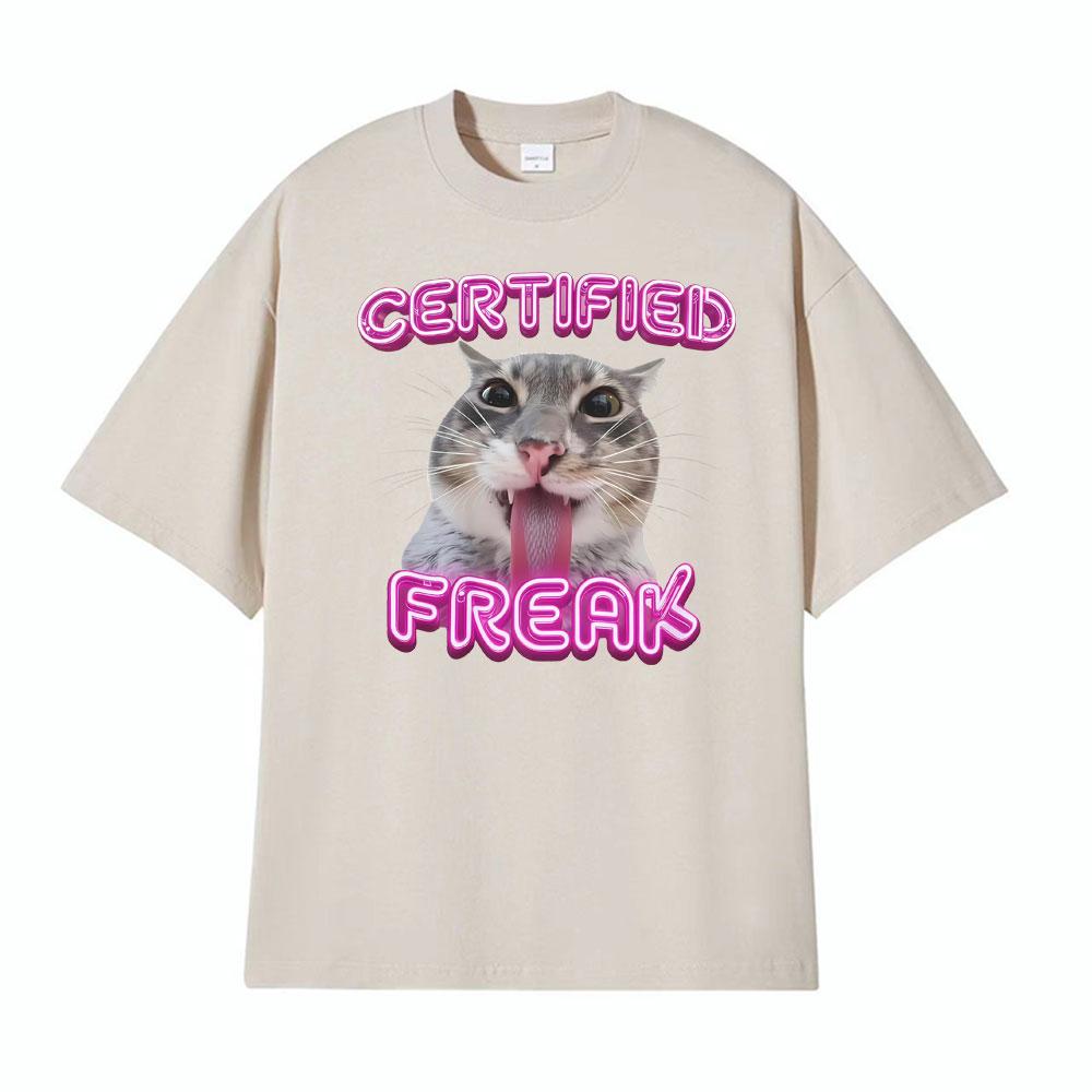 

Certified Freak Cat Funny T Shirts for Unisex Women Loose Oversized Tshirts Unisex Vintage High Street Fashion Cotton T Shirt Tops 3XL
