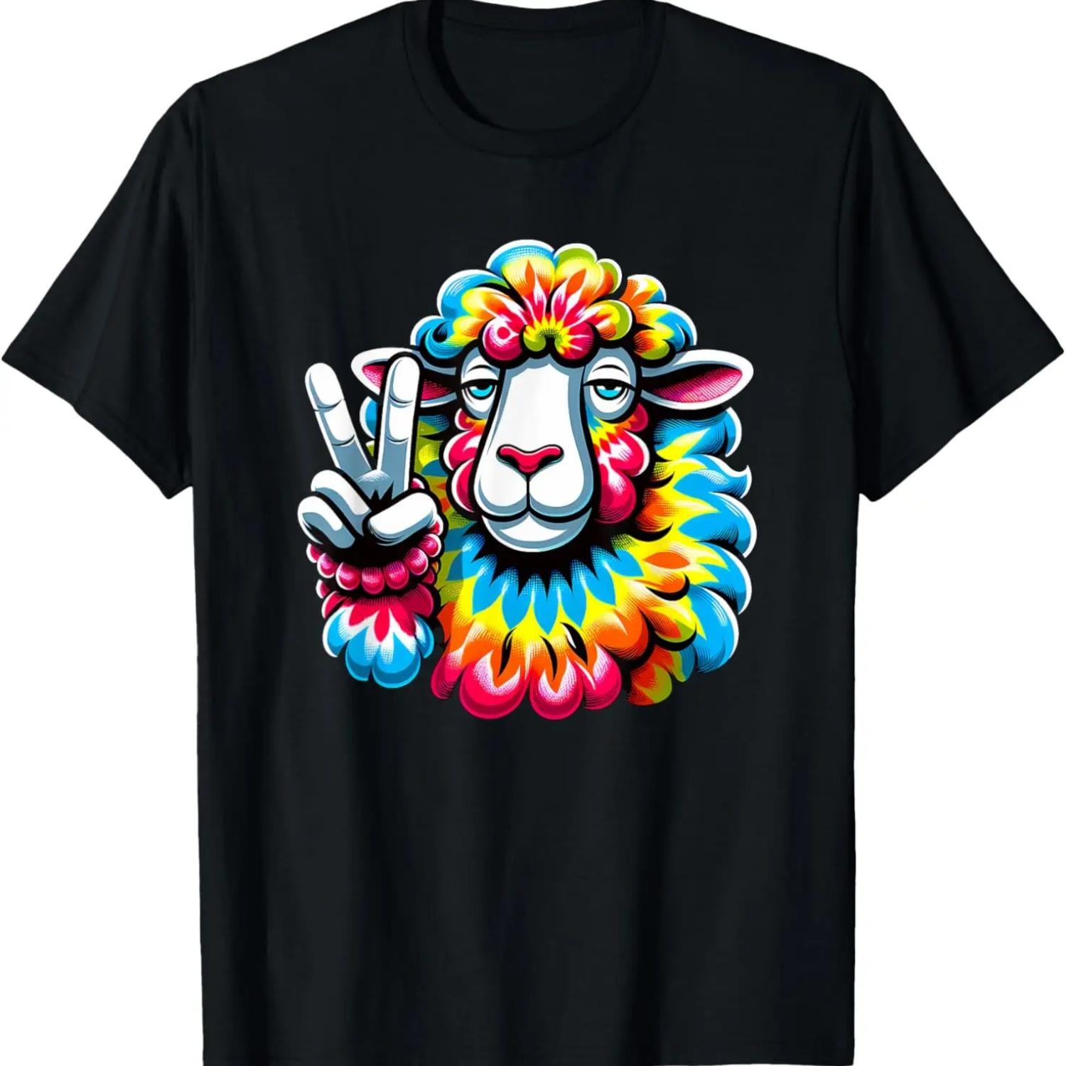 Peace Sign Tie Dye Sheep T-Shirt S