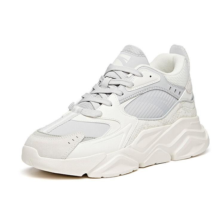 Anta Life Collection Synthetic Leather Slip Resistant Abrasion Resistant Low Top Chunky Sneakers Men's White Gray 912048821-4