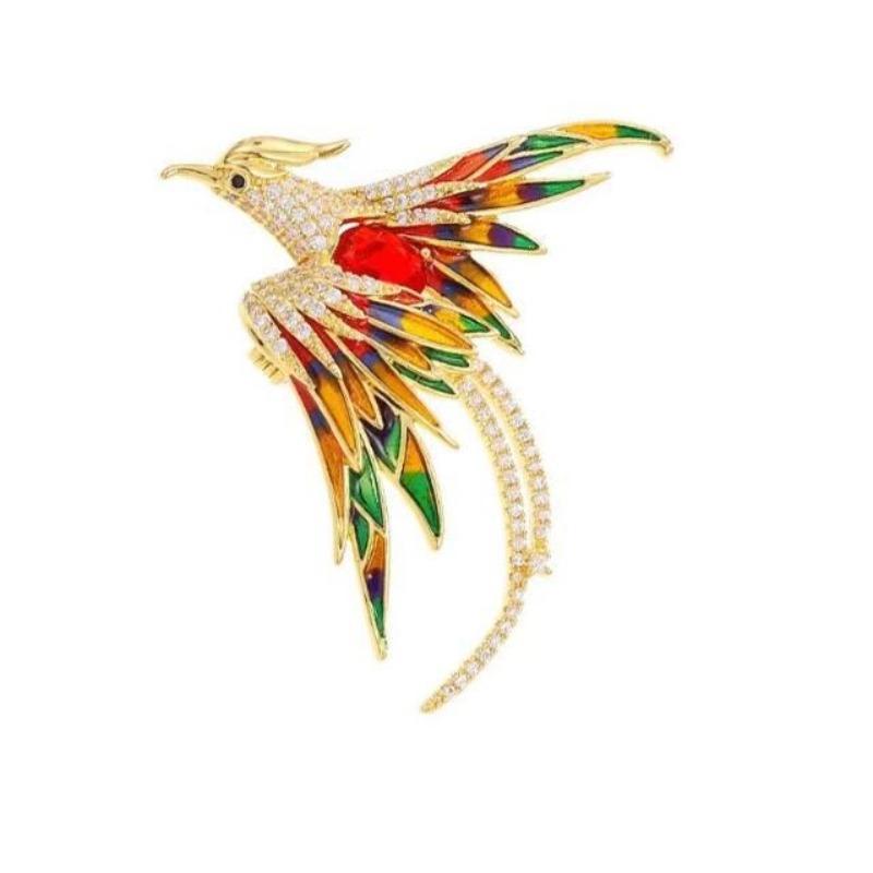 Luxury Crystal Phoenix Bird Brooches For Women Men 5-color Enamel Flying Beauty Bird Party Office Animal Brooch Pin Gifts