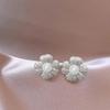 Vintage Floral Pearl Stud Earrings for Women - Elegant Petal Design with Light Luxury Appeal