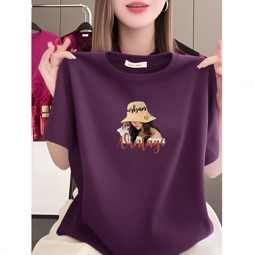 Korean Retro Print Loose Plus Size Women's T-Shirt, Round Neck, Short Sleeve, Slimming Style
