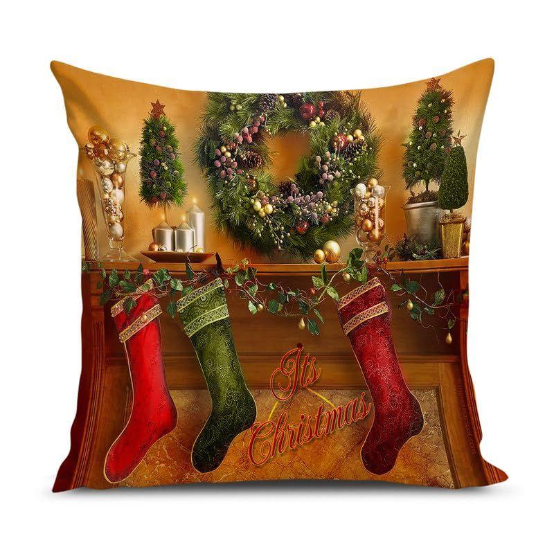 Decorative Printed Merry Christmas Theme Cushion Cover Xmas Decorations for Sofa Living Room Set of 5 12 X 12 Inch Multi