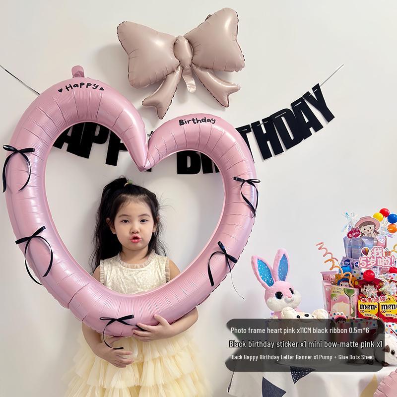 Pink Heart Photo Frame Balloon for Children's Party Decoration