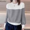 ZANZEA Women Casual Round Neck Long Sleeve Stripe Blouse