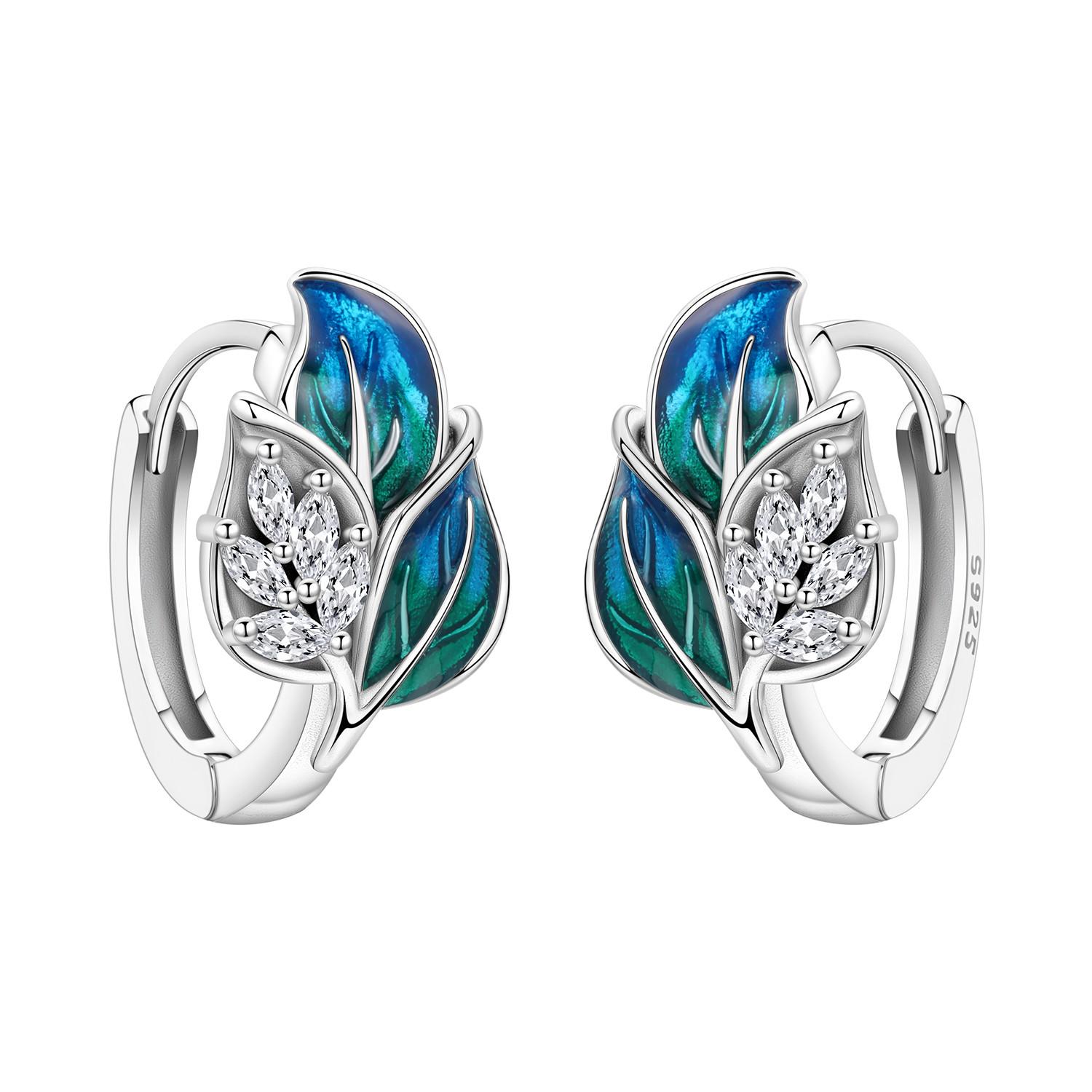 Оригинальные серьги-гвоздики и кольца Orstarry из стерлингового серебра 925 пробы с синими листьями для женщин, ювелирные подарки на годовщину