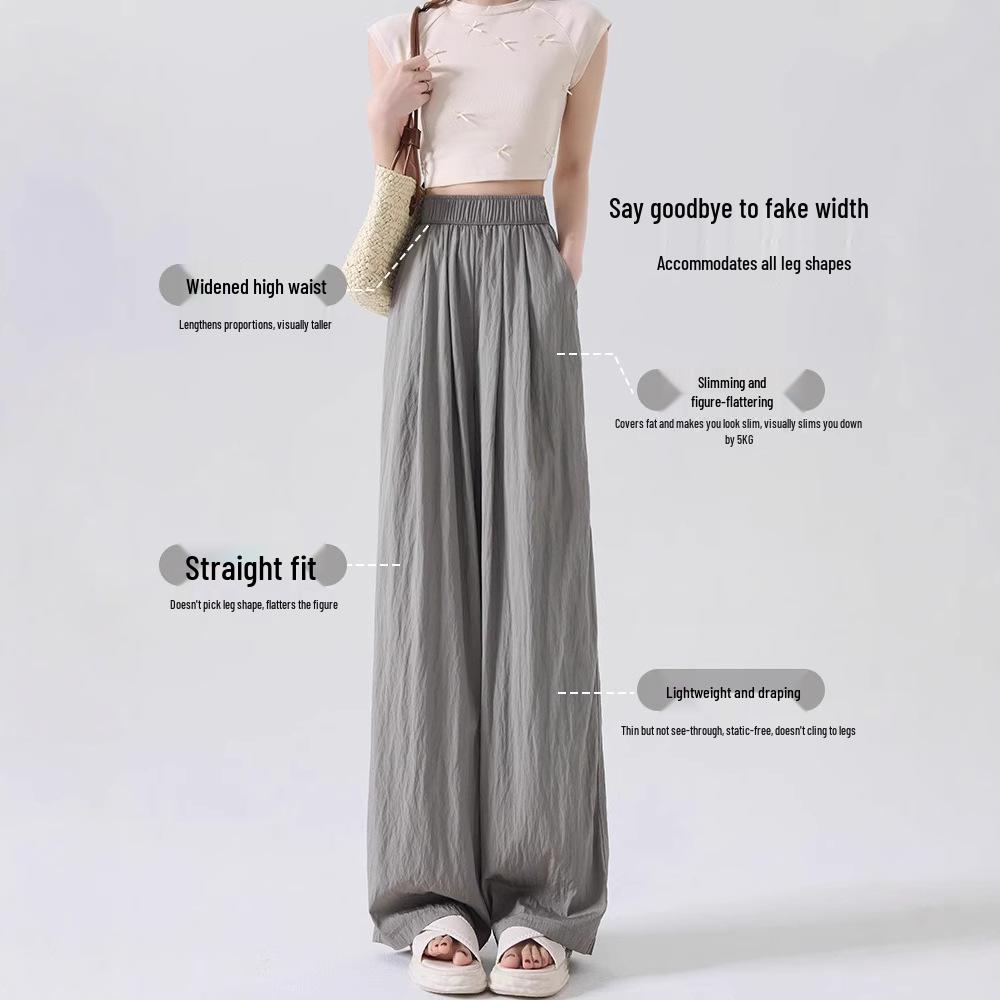 Ice Silk Women's High Waist Wide Leg Summer Pants - Slimming, Drapey, Casual, Cool, Sun-Protective.