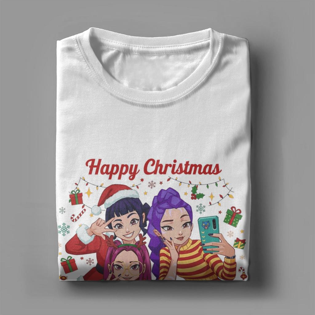 Men's T-Shirt Kpop Demon Hunters Huntrix Merry Christmas Vintage Cotton Tee Shirt Short Sleeve T Shirt Crewneck Tops Summer