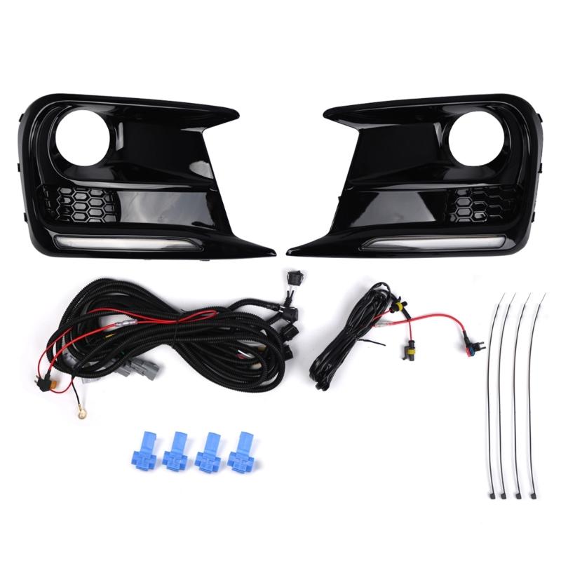 

White Daytime Running Light & Dynamic Sequential Turn Signal Light Fog Lamp Bezels Fit for STI 2018-2021