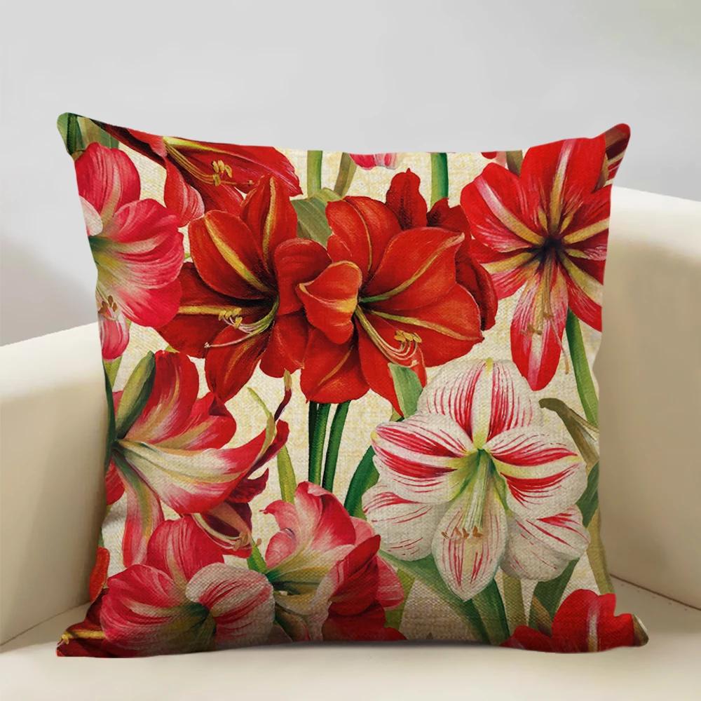 Retro Style Cushion Cover 45x45cm Linen Pillow Case Living Room Sofa Decor Pillowcase Colorful Exquisite Flower Pattern Car Seat