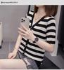 Plus Size Women's Summer Striped V-Neck Two-Piece Ice Silk Knit Top