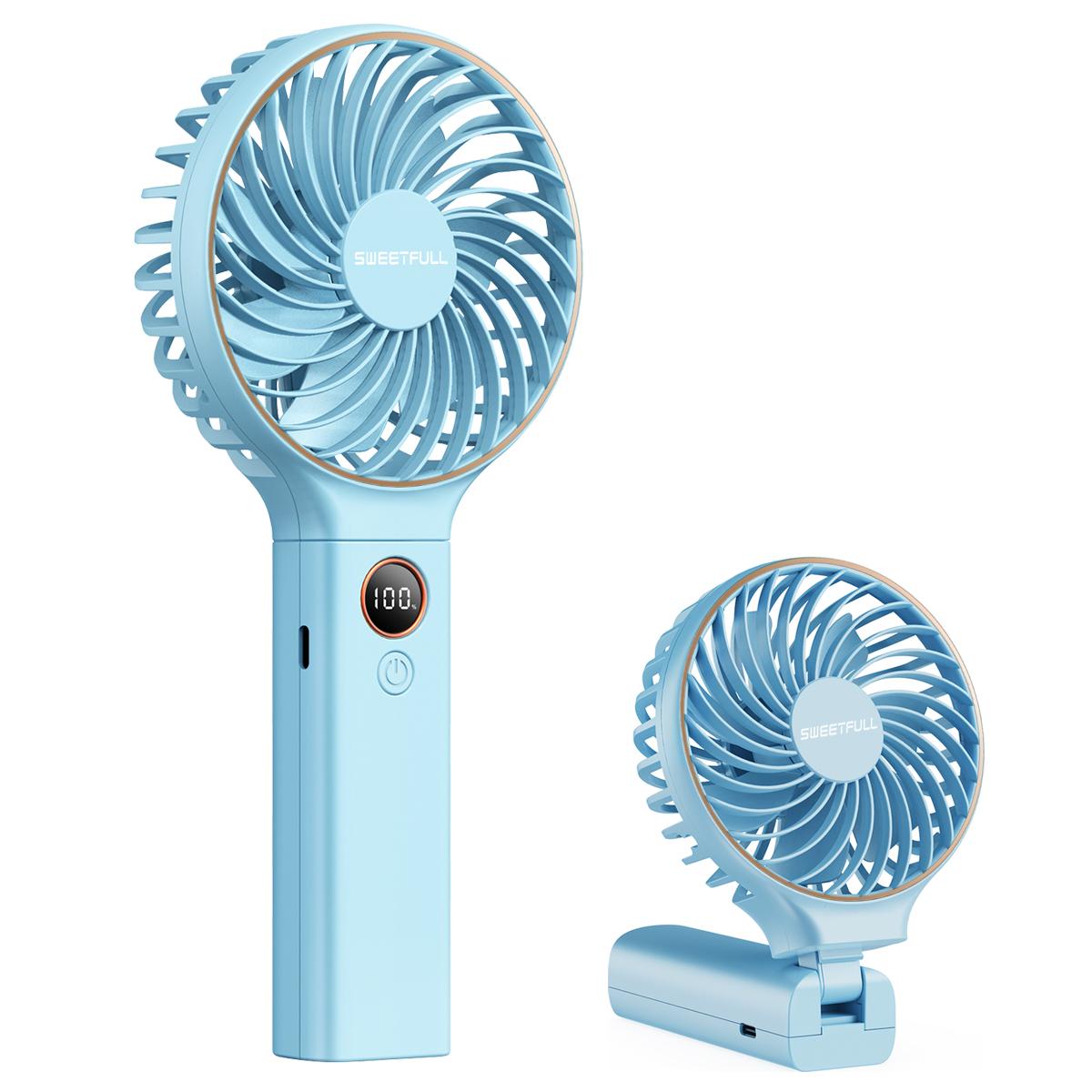 

Ручной мини-вентилятор Складной портативный настольный вентилятор с экраном, USB-перезаряжаемый вентилятор 6 скоростей Отображение данных синий