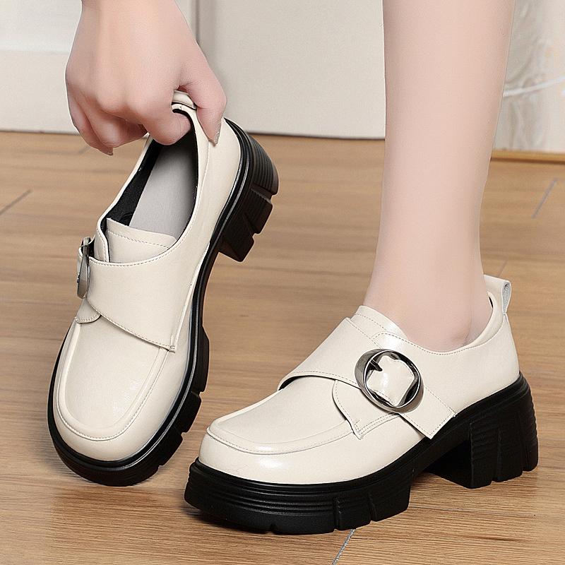 Fashion Retro Brown British Style Thick-Soled Leather Shoes For Women In Spring And Autumn Style With Skirt Versatile Deep Mouth Shoes