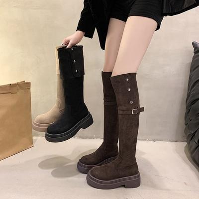 Thick Heel Thick Skinny Retro Western Boots Women's Autumn and Winter Fleece Over Knee Boots Snow Boots Knight Boots