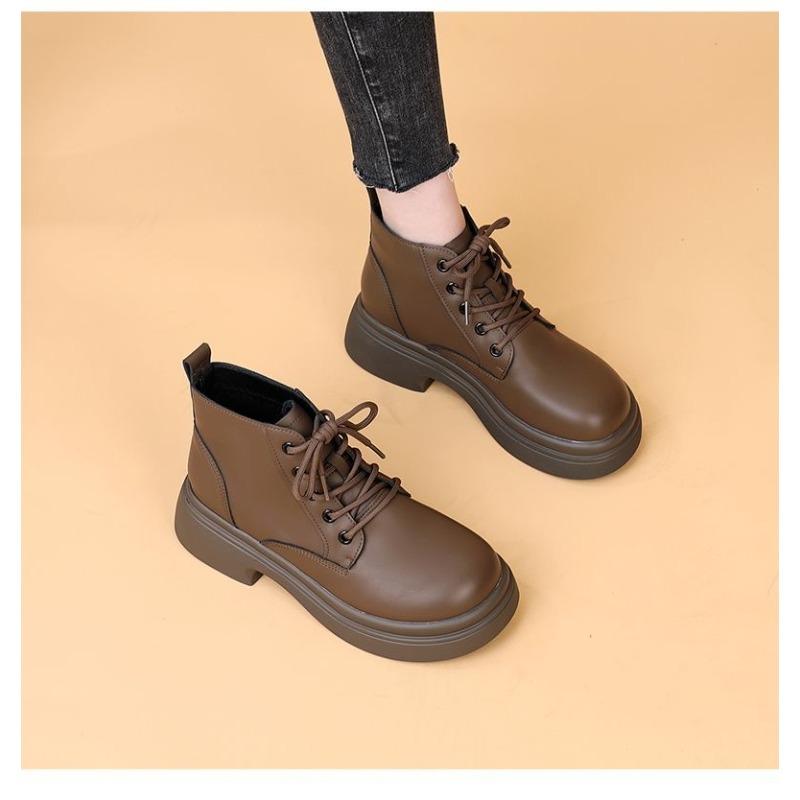 Soft leather thick-soled Martin boots women's new autumn single boots soft-soled low-top new black short boots