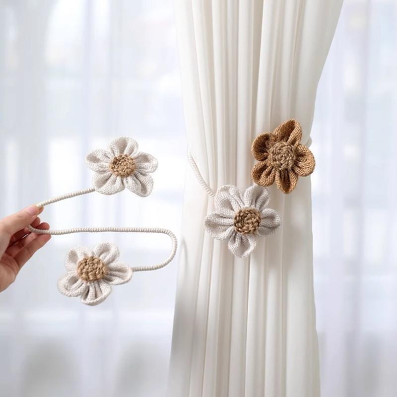 2Pcs Japanese Flower Curtain Tiebacks Bohemian Iron Rope Curtain Drapes Holder Clip Drapery Holdback Farmhouses Decors
