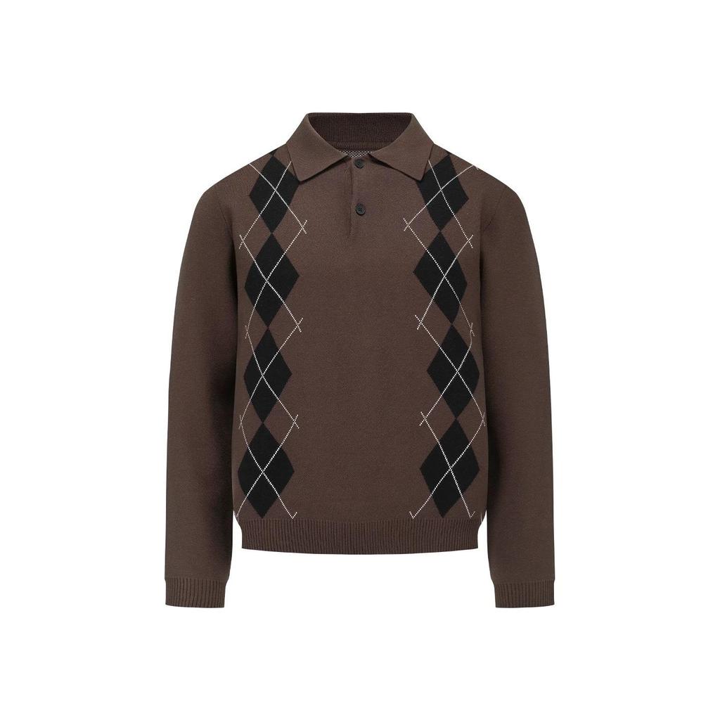 Men's British Argyle Long-Sleeve Polo Sweater - Versatile Collegiate Style for Spring and Autumn