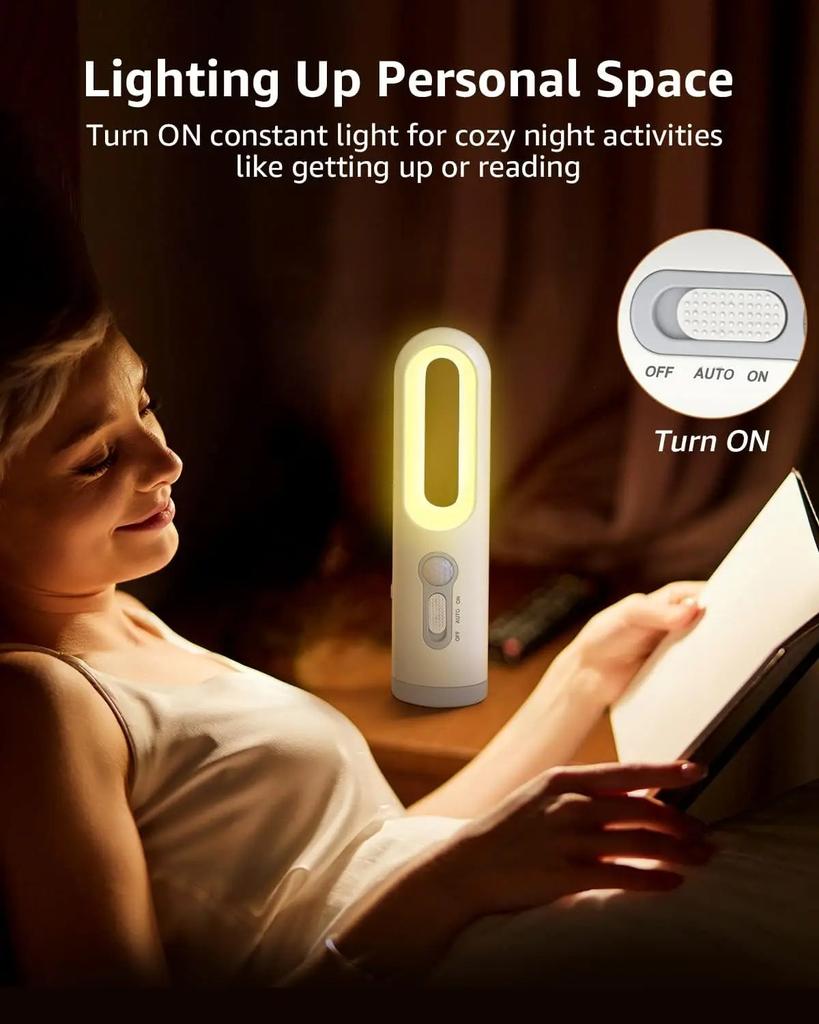 LED Bevegelsessensor Nattlys 2 i 1 Bærbar Lommelykt med Skumring til Daggry-sensor for Soverom, Bad, Lesing, Camping