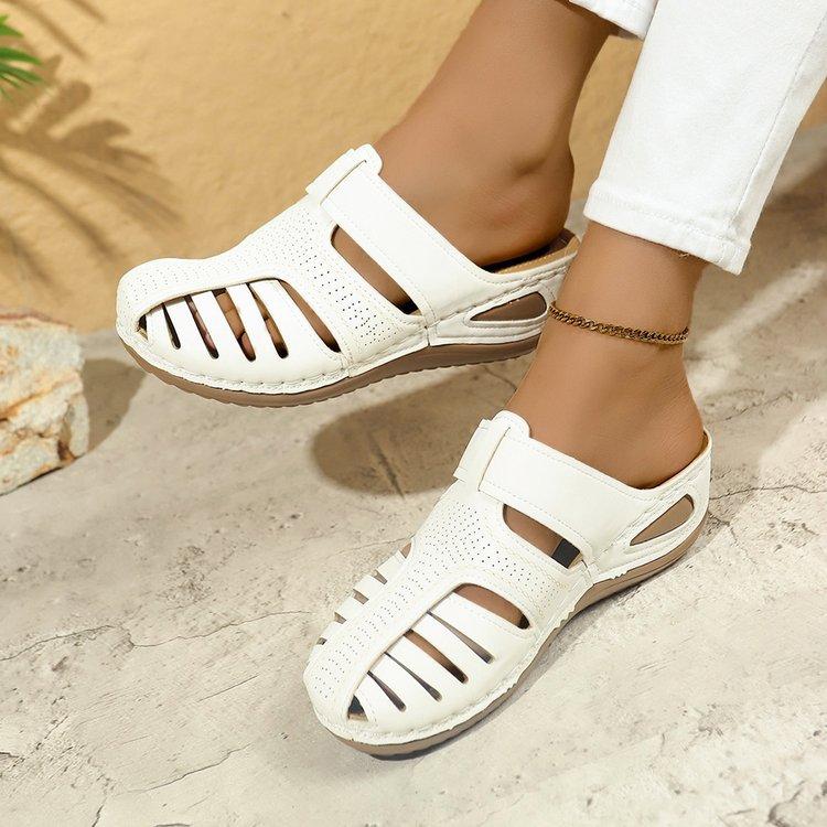 

Baotou Wedge Heel Slippers Women s Hollowed-out Velcro Shoes Casual Back Hollow Wedge Heel Sandals 36 білий