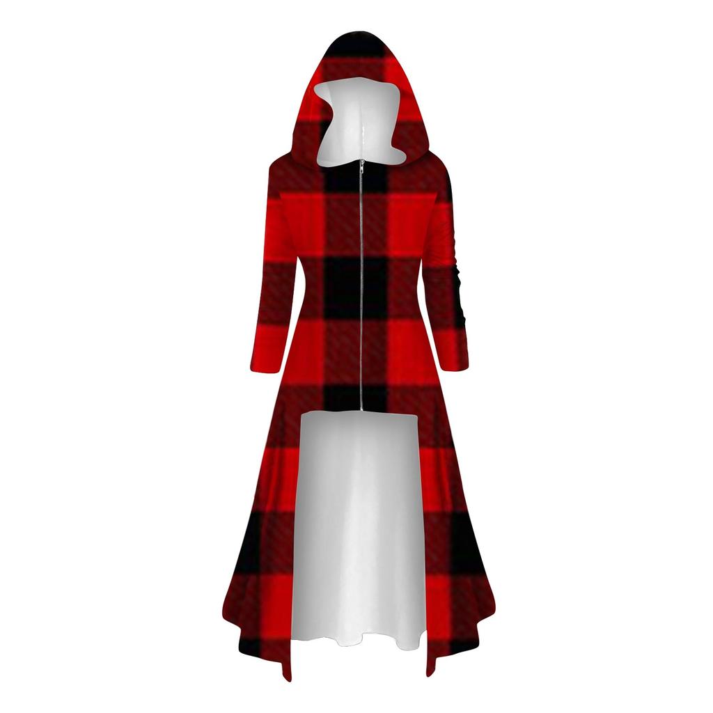 Mode Damen Tops Halloween Langarm Lange Kapuze Vintage Reißverschluss Cape Lose Kleider