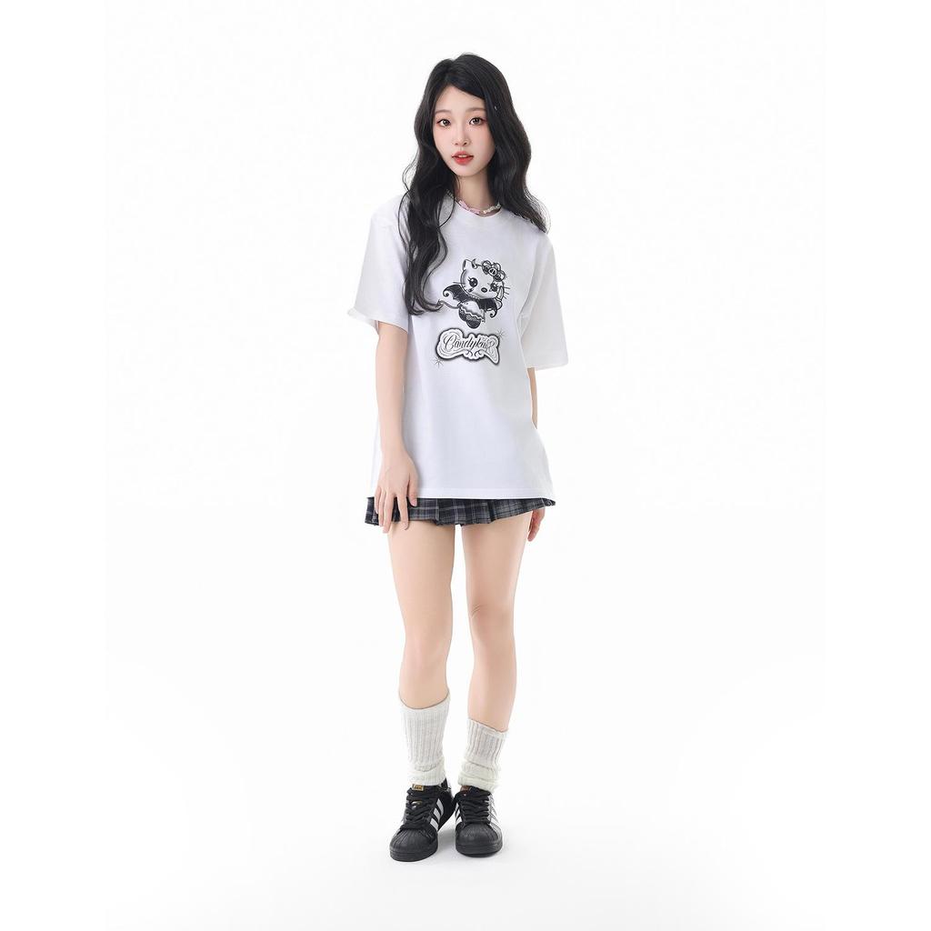 American Retro Short Sleeve Kitten Cartoon Women's Loose Top