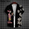 Cartoon Leopard Grafik Herren Kurzarm Hemd mit Kragen Oberteile Unisex Rosa Knopfleiste Hawaiian Hemden Sommer Täglich Damen Blusen