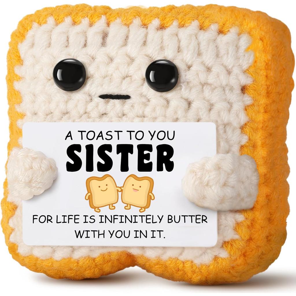 Poupée Toast Positive au Crochet Drôle Avec Carte Décoration de Maison et de Chambre Poupée Toast Tricotée à la Main Ornement de Bureau Cadeaux de Noël