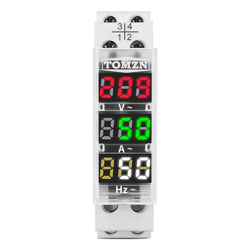 Din Rail 3in1 Single Phase Ampere Voltage Frequency Meter Ac 0-99Hz 100A Voltmeter Indicator LED Digital Display 110V 230V TOMZN