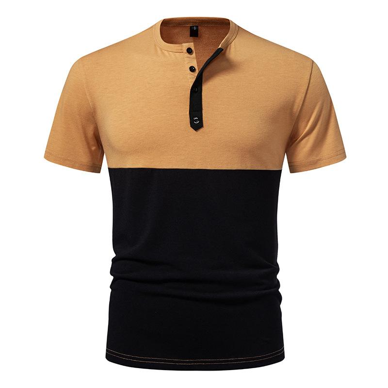 

Men s Two-Tone Henley T-Shirt - Horizontal Color Block 4-Button Placket Crew Neck Casual Daily & Streetwear Tops in Contrast Color Options S хаки