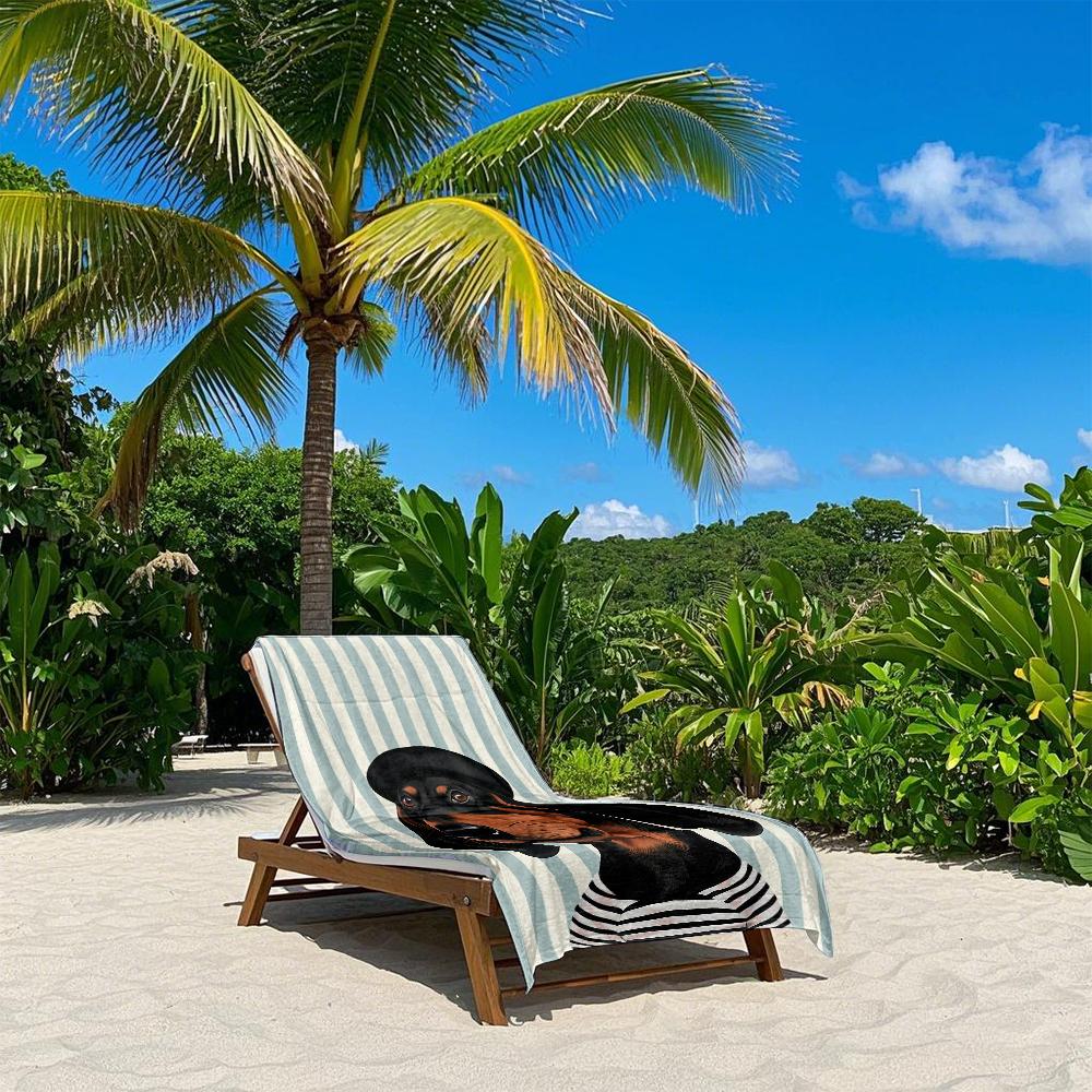 Preppy Gestreifter Dackel Schnelltrocknendes Badetuch Mikrofaser Strandtuch Leichtgewicht Schwimmen Camping Yoga Strand Out