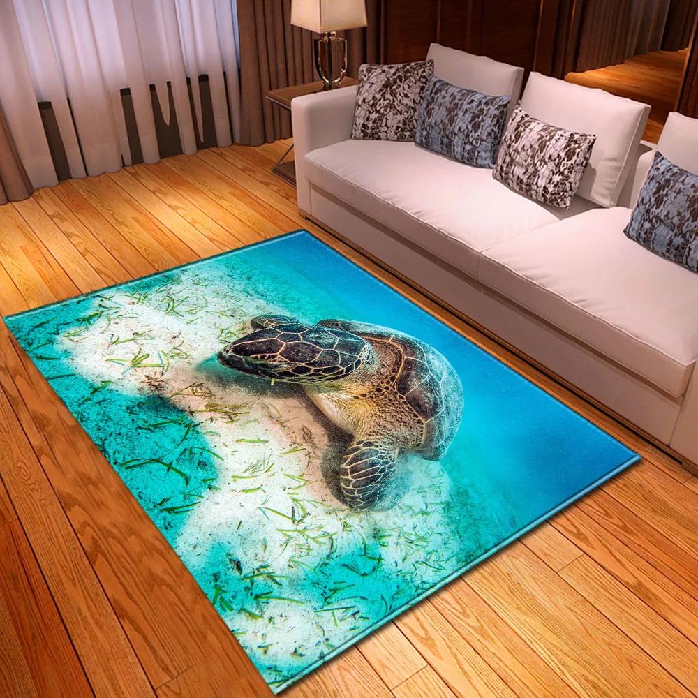 Sea Turtle 3D Print Large Carpet Marine Animal Series Area Rugs Living Room Non-slip Mat Home Decorative Kids Play Bedroom Rug