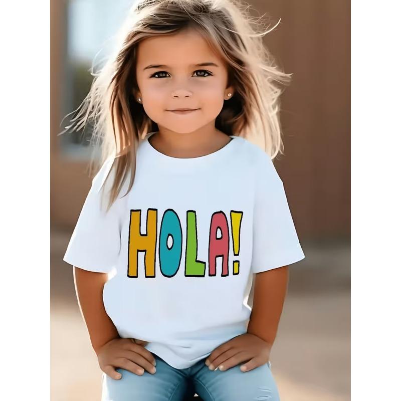 Girls HOLA Colorful Letter Print Crewneck Short Sleeve Tee 110 белый